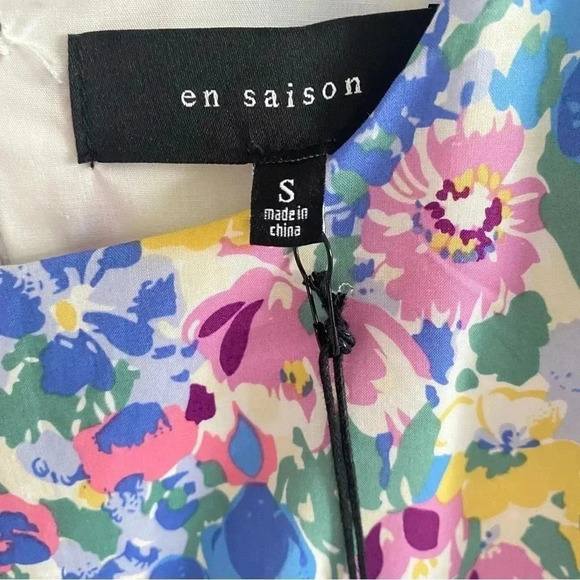 En Saison Ruched Floral Mini Day Summer Dress Puff Sleeves Small Rhode inspired - Picture 3 of 8